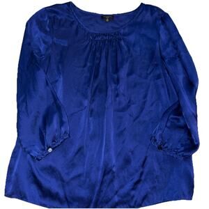 Talbots Silk Blouse Women’s 8P Royal Blue Scoop Neck Long Sleeve Top